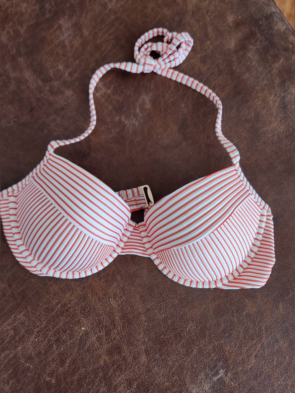 Shade and Shore Striped Red and White Halter Bikini Top